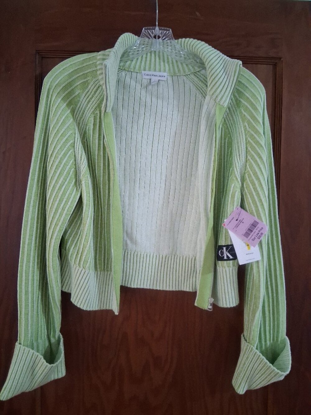 Calvin Klein light green short zip sweater size M